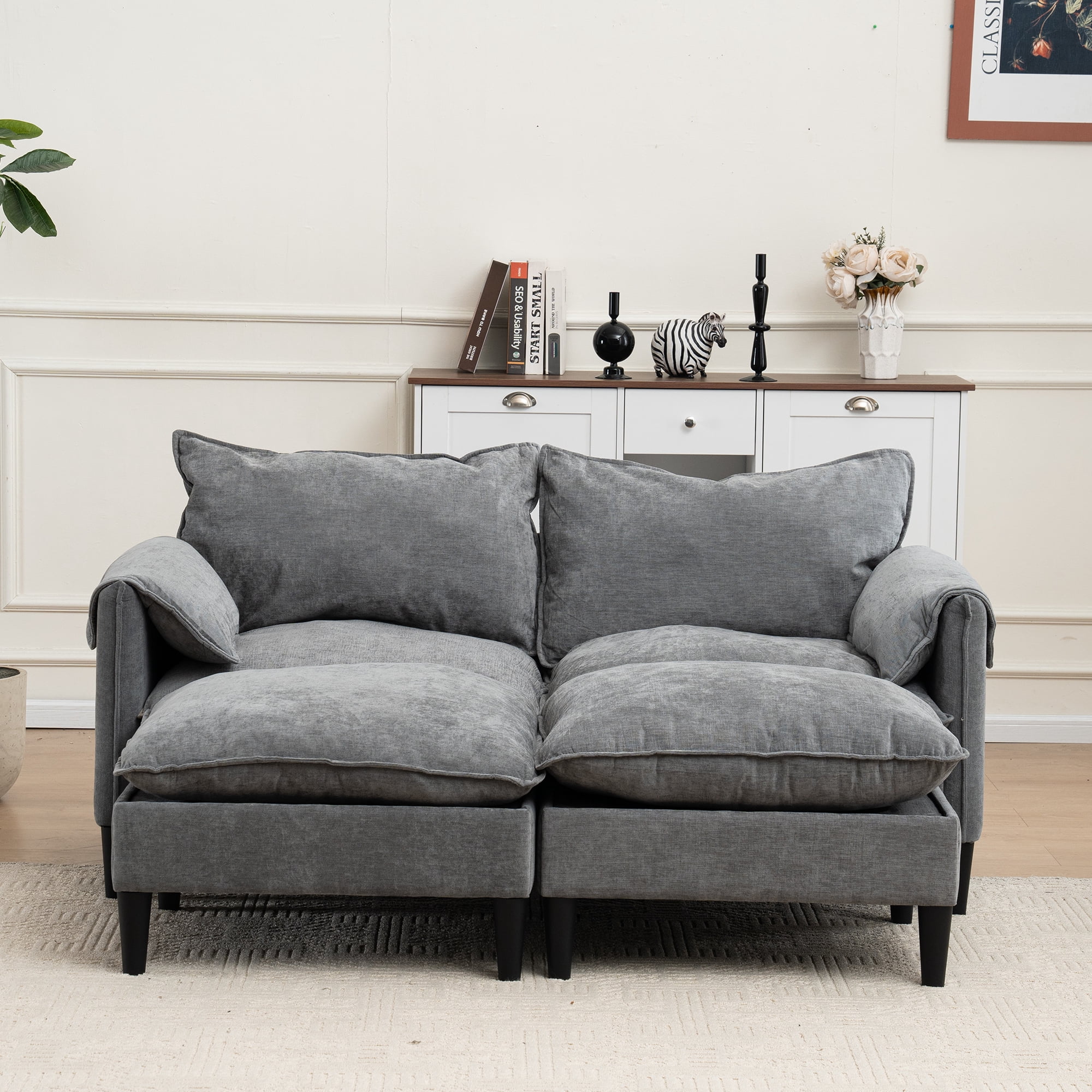 Convertible Combination Sofa U-Shaped Storage Sofa with Footstools , 2-Seater Futon for Living Room, Living Room/Bedroom/Office/Small Space