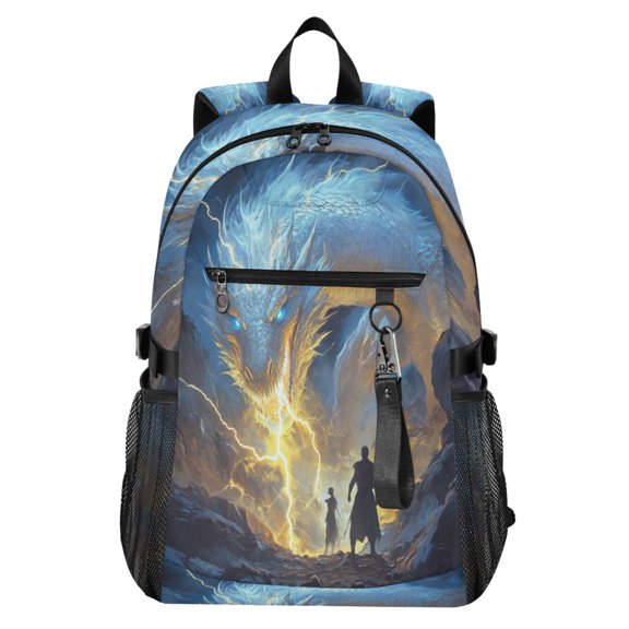 Full‑Print Casual Laptop Backpack, 20L Water‑Resistant Twill Tote Daypack with 14 Inch Computer Compartment for School Business Travel The Big White Dragon