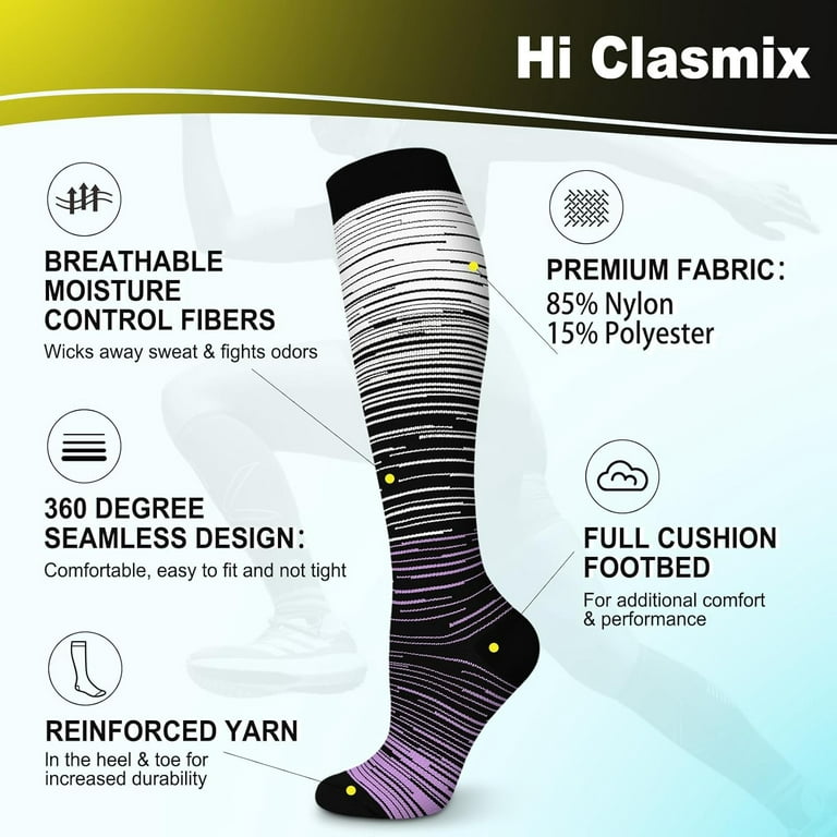 Hi Clasmix Graduated Medical Compression Socks for Women&Men Circulation  Recovery-Knee High Supports Running Socks Multicoloured 1 Small-Medium