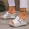 thumbnail image 2 of Dakaela Women's Platform Wedge Sandals Open Toe Cork Heeled Slip on Espadrilles Mules Wide Width Casual Dressy Summer Beach Shoes White Size 7.5, 2 of 9