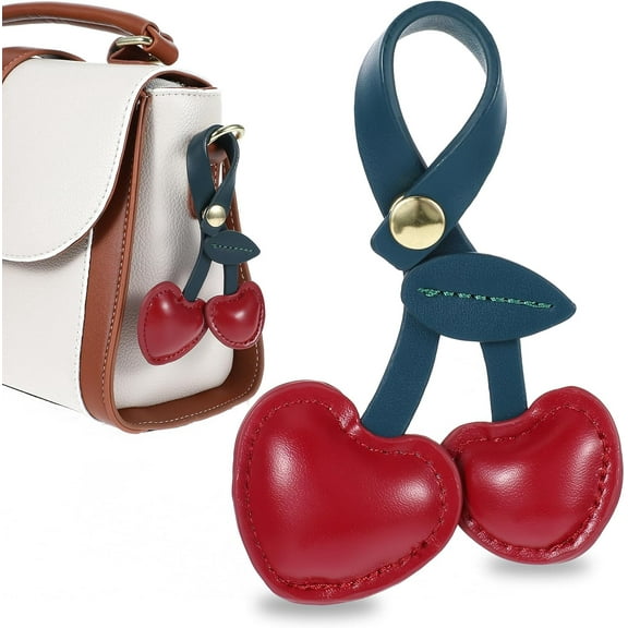 Cherry Bag Charm for Handbags, Kawaii Leather Cherry Model Pendant Pu Cherry Purse Charms for Bag, Cute Cherry Charms Accessories Key Chain Key Ring Holder for Women Girls