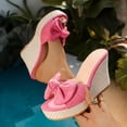 thumbnail image 5 of Womens Wedge Sandals Suede Bowtie Peep Toe Slip on Platform Heels Casual Nonslip Arch Support Summer Mules Slides Pink Size 9, 5 of 8