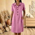thumbnail image 2 of SAWOBUUN Womens Casual Shirt Dress Short Sleeve Collared Button Midi Dress Loose Fit Tunic Sundress with Chest Pocket, 2 of 6