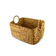 G6 Collection Large Hand Woven Water Hyacinth Storage Basket Shelf Organizer Rectangular Wicker Baskets with Handles 15 x 11 x 11 inches