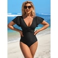 thumbnail image 3 of Charmo Ruched One Piece Swimsuits for Womens Cut Out Ruffle Bathing Suit Tummy Control Swimsuit, 3 of 6