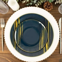 Efavormart 10 Pack | Navy Blue And Gold Brush Stroked 7" Round Plastic Dessert Plates, Disposable Appetizer Salad Party Plates