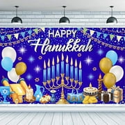 7x5ft Happy Hanukkah Beautiful Backdrop Jewish Hanukkah Backdrop Colorful Polyester Candles Balloons Gifts Star of David Banner Decorations Hanukkah Theme Backdrop for Hanukkah Banquet Party