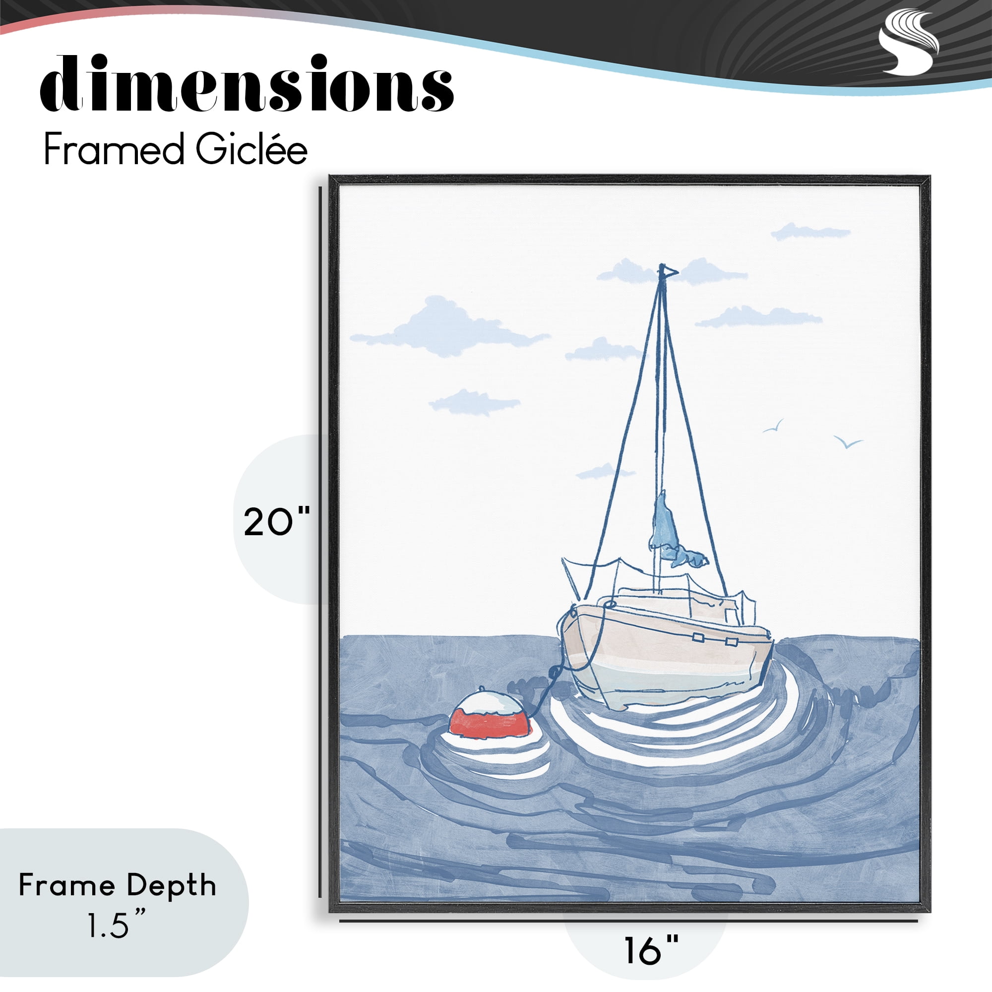 Stupell Industries Cool Tone Sailboat Floating Black Framed Giclee Art, design by Melissa Tilley