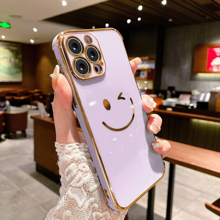 Compatible with iPhone 13 Pro Max Case Silicone, Fancy Wink Face Bright  Glitter iPhone 13 Pro Max Phone Case [Smile Pattern + Sturdy Drop  Resistant] Glossy Slim Back Cover 6.7 Inch - Purple - Walmart.com