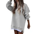 thumbnail image 2 of Women's Knitted Mid-Length Coat Round Neck Solid Color Pocket Warm Pullover Sweater 13-Gray L, 2 of 5