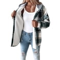 thumbnail image 2 of Women'S Casual Jacket Plaid Long Sleeve Shacket Fleece Lined Hooded Jackets Warm Coat Green 4XL, 2 of 9