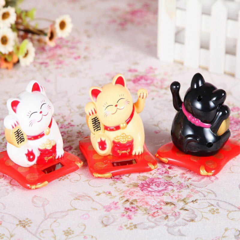 Oumefar Solar Powered Lucky Cat Good Luck Wealth Welcoming Cats Arm Waving Beckoning Fortune Cat for Home Stores Car Decor