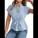thumbnail image 3 of Blusas de Mujer con Botones, Blusas Casuales de Verano, Camisas Elegantes de para el Trabajo, Azul , XL, 3 of 8