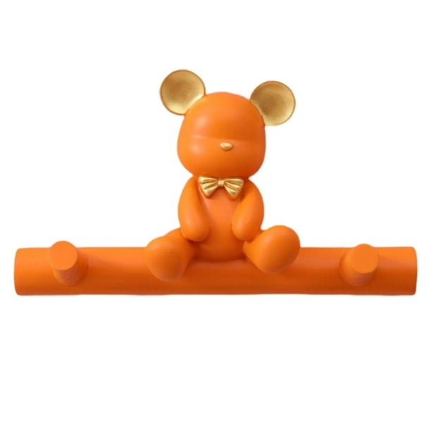 Perchero de pared con forma de oso, organizador para puerta, baño, chaqueta y llaves naranja