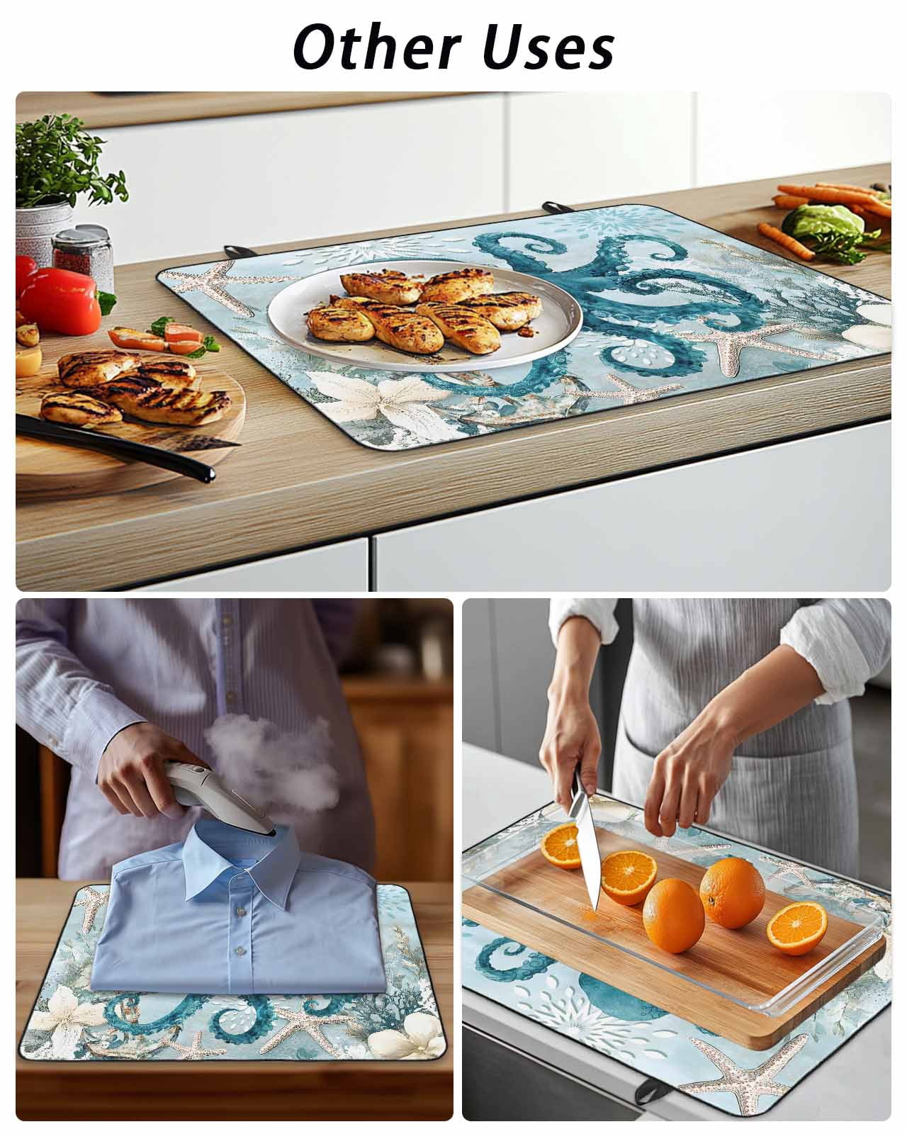 Stove Top Covers for Electric Stove, Octopus Blue Glass Stovetop Cover Protector, Coastal Starfish Nautical Anchor Flower Induction Cooktop Protector Oven Mat for Kitchen Countertop 31"x24"