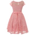 thumbnail image 2 of Little Girl Cap Sleeve Lace Skater Stone Belt Flower Girl Dress (19JK88S) Rose Pink 2, 2 of 3