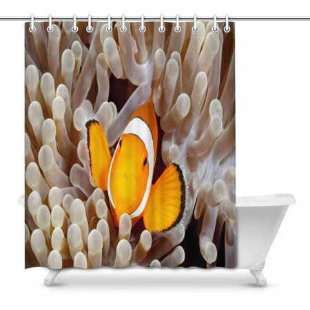 Pop Cute Clown Fish Anemone Sea Bathroom Shower Curtain Set 66x72