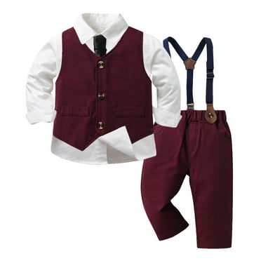Dpytoraw Toddler Boys Long Sleeve T Shirt Tops Vest Coat Pants Child Kids Gentleman Outfits Size 6-12 Months