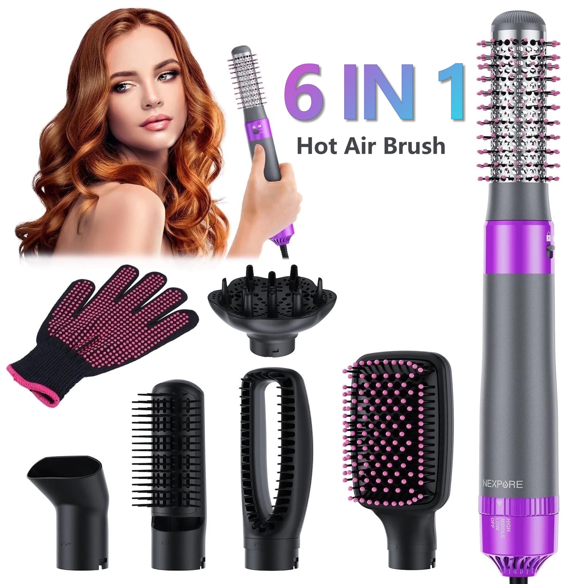 NEXPURE 6-in-1 Curling Iron, Hair Dryer Brush with Tool Set for