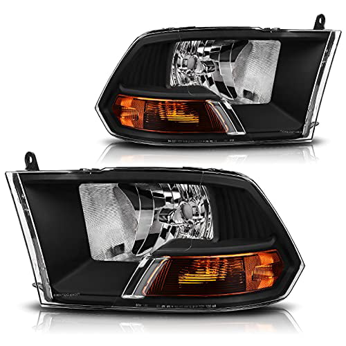 DWVO Headlight Assembly Kit Compatible with 2007-2014 Chevy Silverado Driver and Passenger Side Black Housing Amber Reflector 