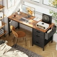 thumbnail image 5 of Casaottima 40" Small Computer Home Office Desk for Bedroom with Fabric Drawers & File Cabinet, Cloth Storage Bag and Hook, Writing Study Work Table for Small Space, Vintage, 5 of 8