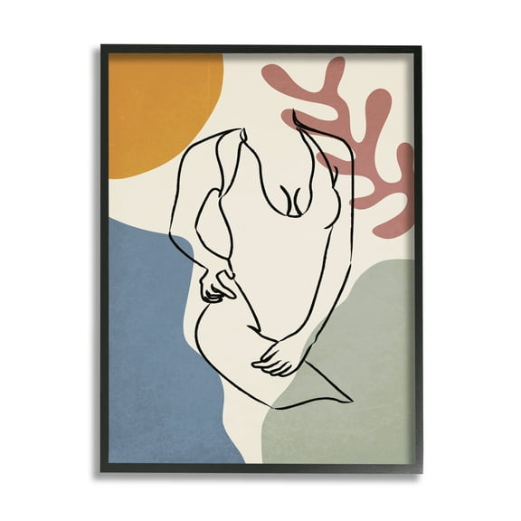 Stupell Industries Female Swimsuit Body Linework over Abstract Shapes Modern Painting Black framed Art Print Wall Art, 11 x 14, Design by JJ Design House LLC