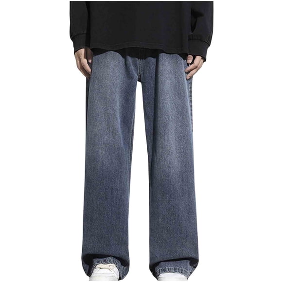 Jamicy Mens Jeans Valentine's Day Gift Wide Leg Baggy Jeans Men Y2k Skater Vintage Plain Pants Casual Wide Leg Jeans Loose Fit Denim Hip Hop Jeans