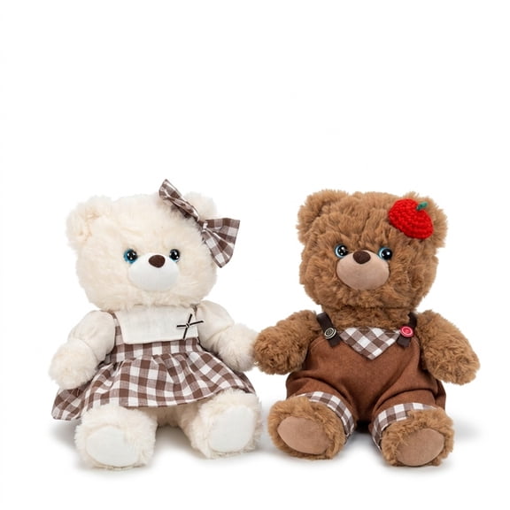 2PCS 25 cm/9.84in Bear Plush Doll Set, Soft Stuffed Animal Pair in Cute Outfits, Dressed Bear Gift for Birthday, Valentine’s Day