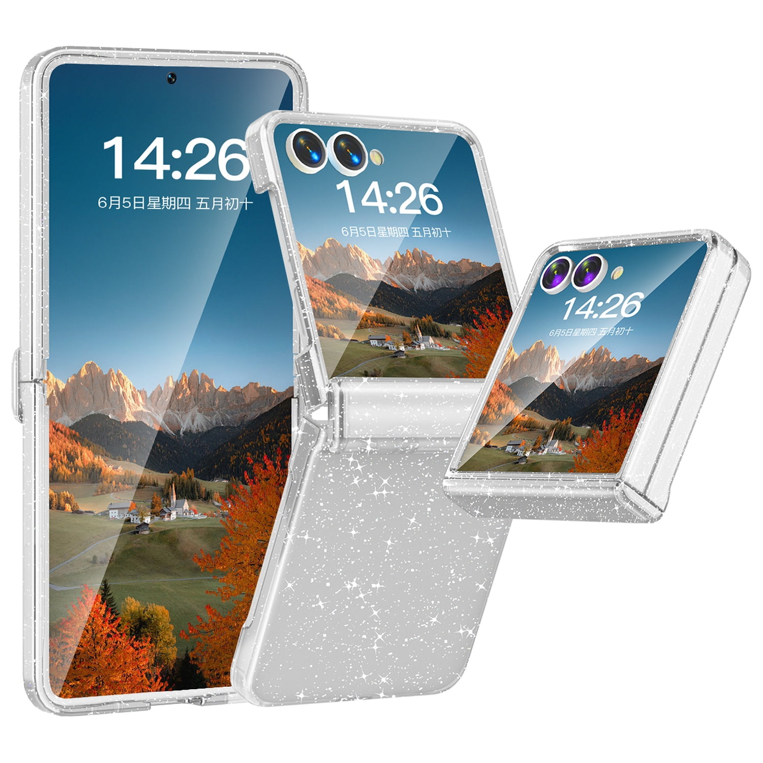 ShellTech for Samsung Galaxy Z Flip 7 Hard PC Slim Case with Built-in Tempered Glass Screen Protector Hinge Protection Wireless Charging Support Lightweight Shockproof PC Cover Glitter