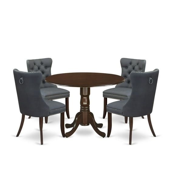 East West Furniture 5 Piece Dining Set Consists of a Round Kitchen Table with Dropleaf