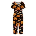 thumbnail image 4 of Women's Halloween Lounge Set Short Sleeve Round Neck Top and Capri Pants with Pockets Ghost Print Breathable Soft Pajama Set Casual Sportswear for Daily Wear Black L, 4 of 6