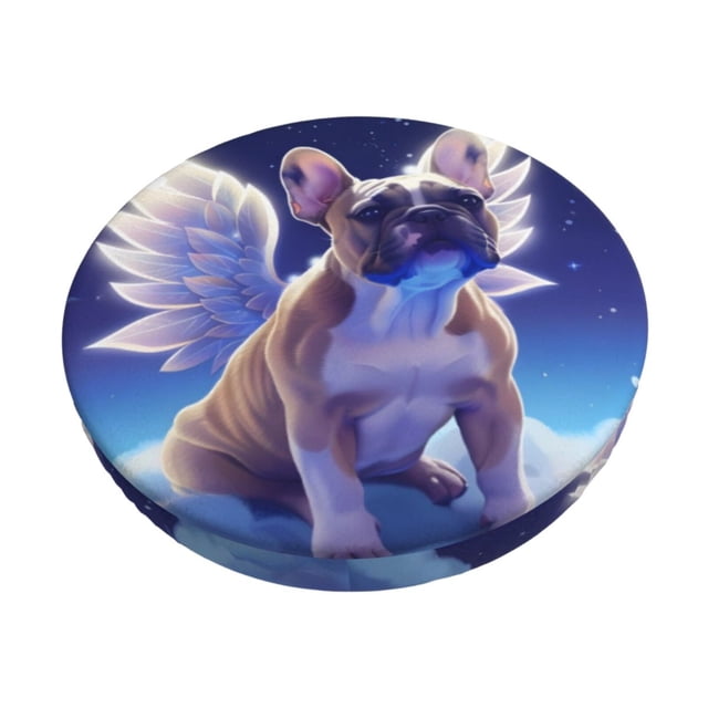 Disketp Night Sky Winged French Bulldog Funda Redonda para Taburete, Funda de Cojín para Silla de Bar Suave y Elástica-12 inch