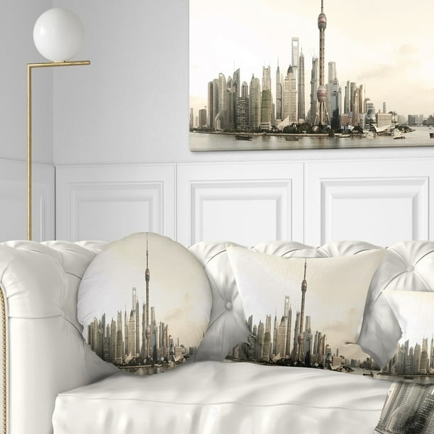Design Art Designart Shanghai S Modern Architecture Cityscape Photo Throw Pillow Walmart Com Walmart Com