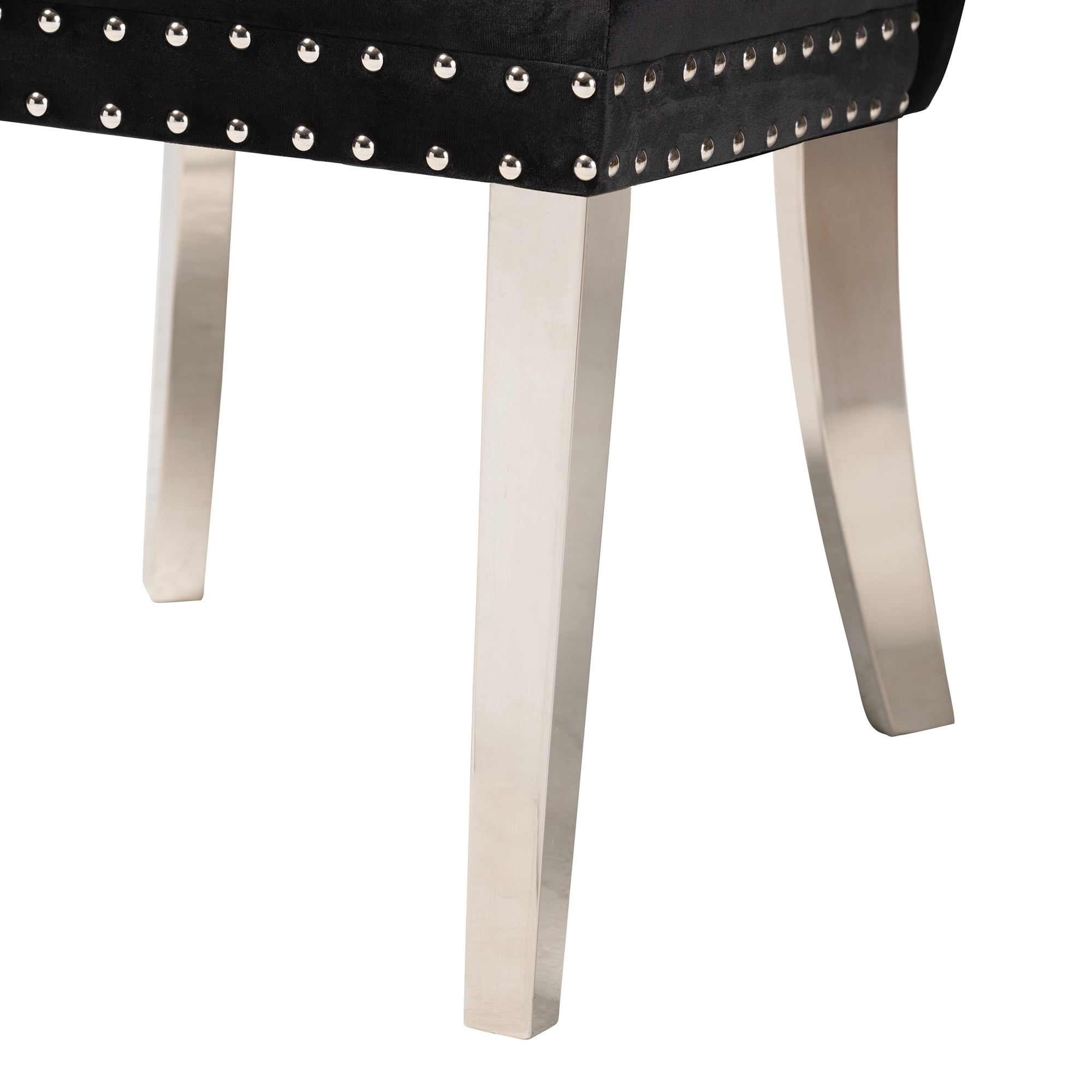 Baxton Studio Honora Contemporary Glam and Luxe Black Velvet Fabric and Silver Metal 2-Piece Dining Chair Set