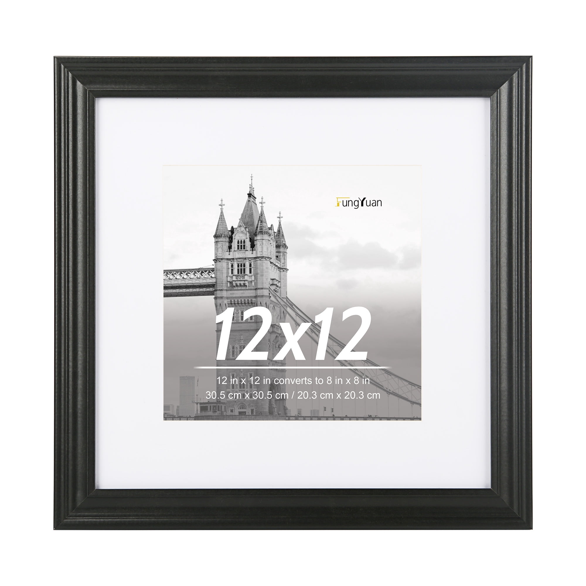 FungYuan 12x12 Matted 8x8 Picture Frame Set of 4 for Gallery Wall Photos,Black