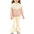 thumbnail image 2 of PInxai Fall Cute 2 Piece Sets for Girls Knitted Crew Neck Long Sleeve Tops Elastic Waisted Flare Leg Pants Fashion Clothing,Pink,2-3 Years, 2 of 6