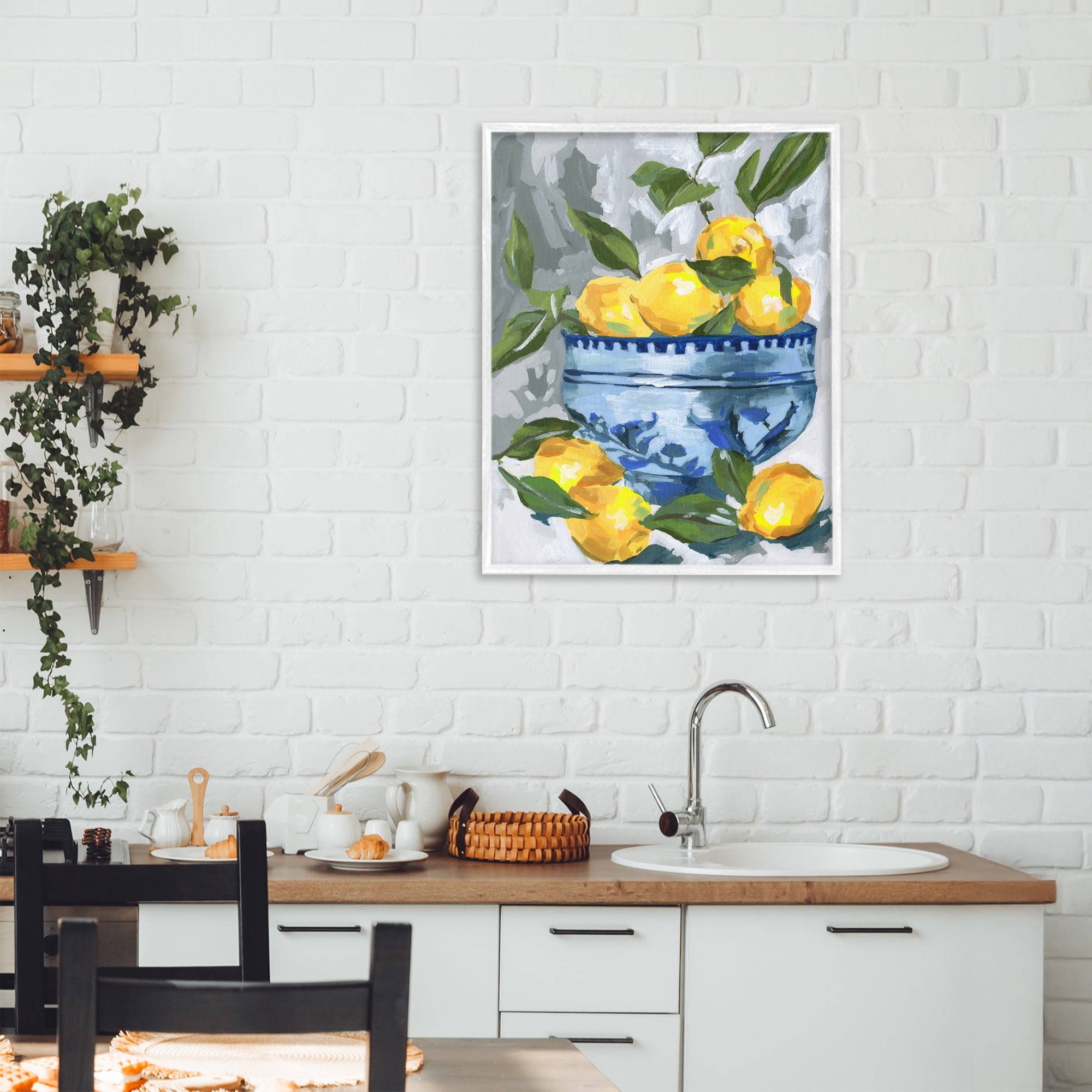 Stupell Industries Indigo & Lemon Bowl White Framed Giclee Art, design by Melissa Wang