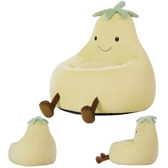 SUMELL 24 Inch Eggplant-Shaped Bean Bag Sofa Chair, Cute Cartoon Sofa with Washable Cover, Mini Chair for Living Room, Playroom, Yellow
