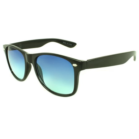 Stylish Retro Horn Rimmed Sunglasses Black Frame Blue Lenses