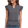 thumbnail image 1 of Camisole Noire Femme Extensible Col en V avec Volant Sans Manches Tunique en Tissu Froissé pour Tenue Décontractée, 1 of 8