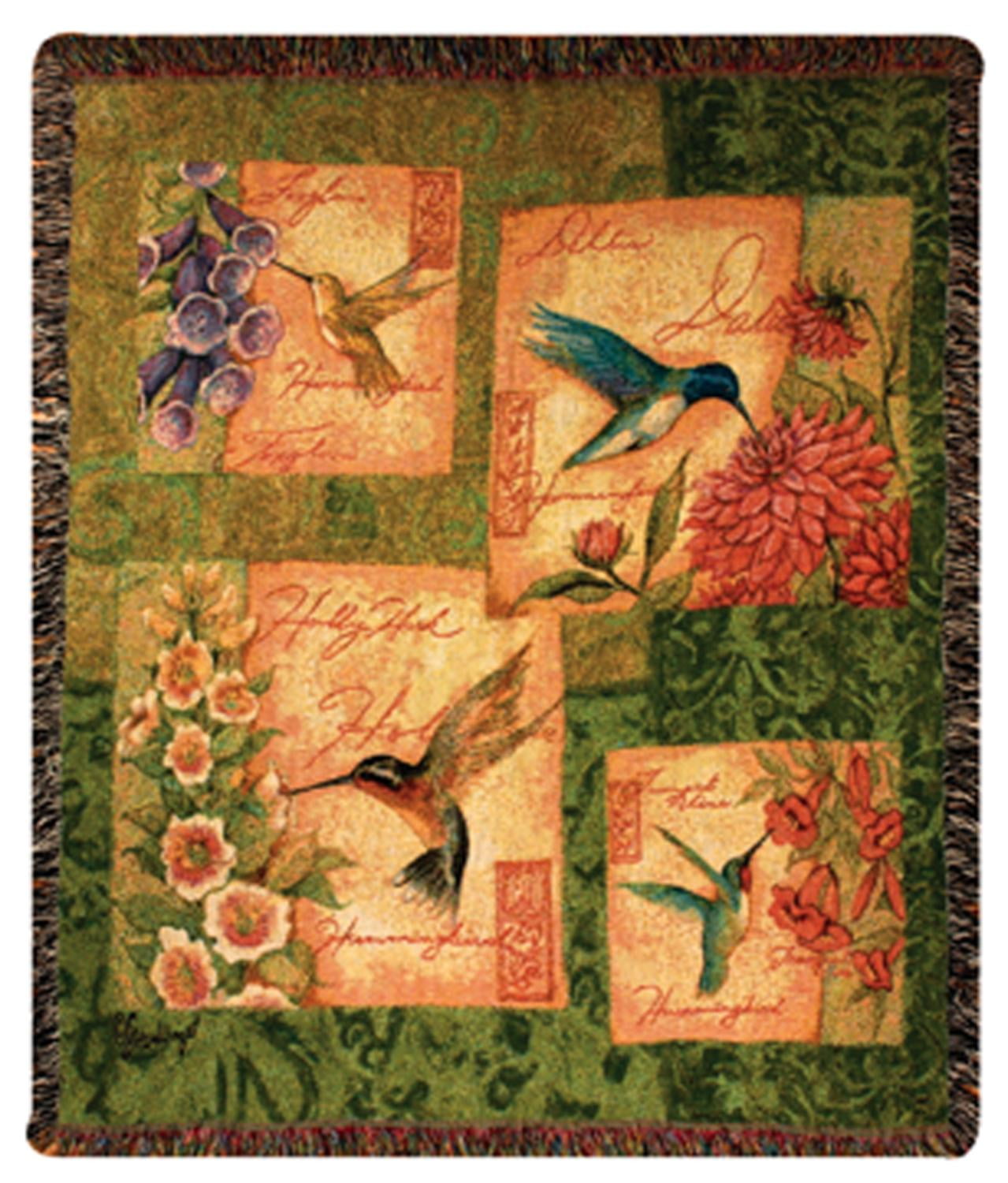 Wings and Blossoms Hummingbird Floral Tapestry Throw Blanket 50" x 60