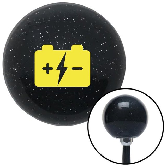Yellow Battery Charge Symbol Black Metal Flake Shift Knob with M16 x 1.5 Insert