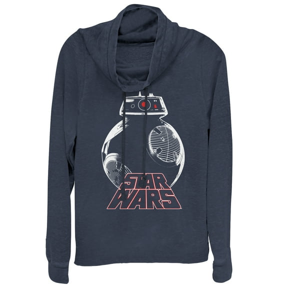 Junior's Star Wars The Last Jedi Droid Cowl Neck Sweatshirt Navy Blue Medium