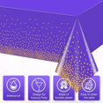 thumbnail image 3 of LAICAIW 4 Pack Purple Disposable Table Cloths for Parties, Plastic Purple and Gold Dot Confetti Tablecloth for Rectangle Tables, Purple and Gold Party Decorations for Graduation Birthday Wedding, 54, 3 of 7