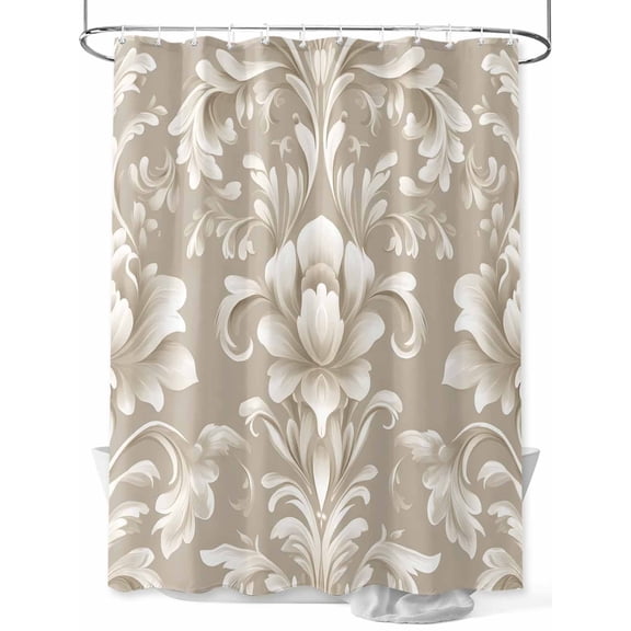 Fsddascl Light Brown Flowers Shower Curtain Set - 66" x 72" Washable Bathtub Curtain with 12 Hooks, Rustic Boho Ethnic Middle Century Waterproof Fabric Stall Shower Curtains for Bathroom/Bathtub