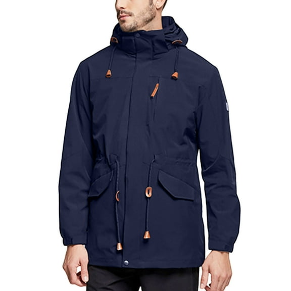 Yusimy Men's 3-in-1 Detachable Two-Piece Windproof Water-Repellent Jacket Zip-Front Pocket Long Sleeve Hooded Outdoor Jacket Solid Color Functional Outdoor Style