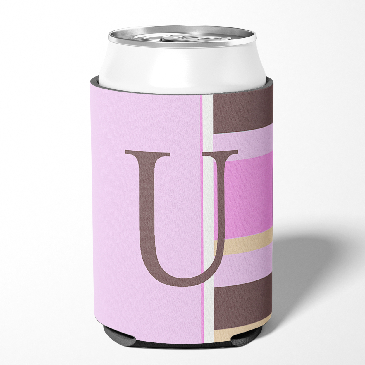 Letter U Initial Monogram - Pink Stripes Can or Bottle Hugger
