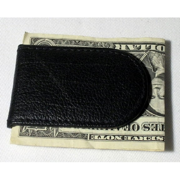 MENS BLACK LEATHER MONEY CLIP MAGNETIC THIN WALLET HOLDER ID CREDIT CARD NEW !