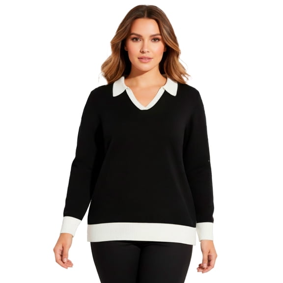 Avenue Women's Plus Size Colorblock Polo Sweater