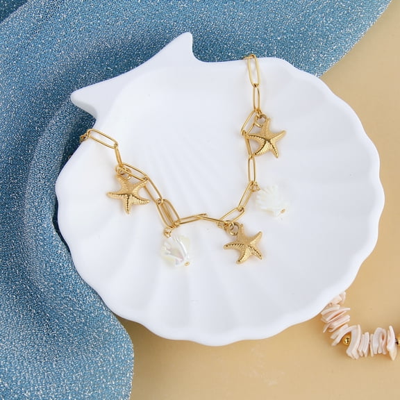 Ocean Elements Charms Necklace – Stainless Steel 18k gold plated, Natural shell, Beach Jewelry for Women